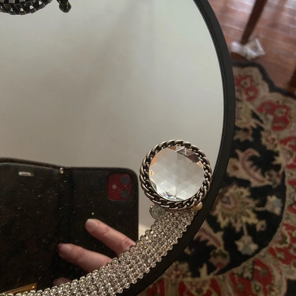 Upcycled, Hand-decorated 10 Inch Mirror. Decorated With Fashion Jewelry.